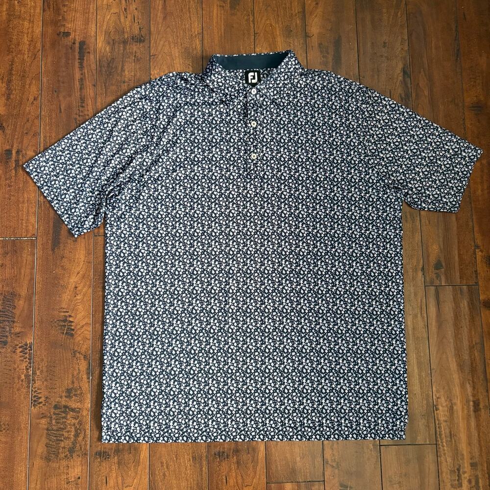 Footjoy Performance Polo Mens XXL Black Golf Geometric Print Castlewood Club